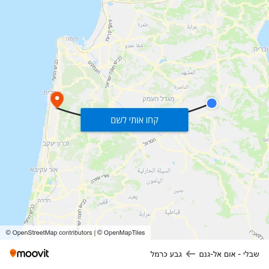מפת שבלי - אום אל-גנם לגבע כרמל