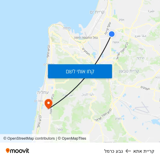 מפת קריית אתא לגבע כרמל