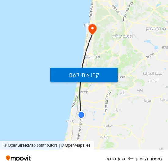 מפת משמר השרון לגבע כרמל