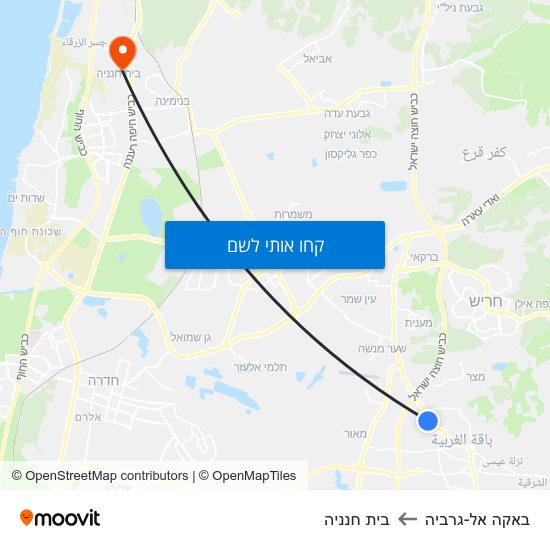 מפת באקה אל-גרביה לבית חנניה