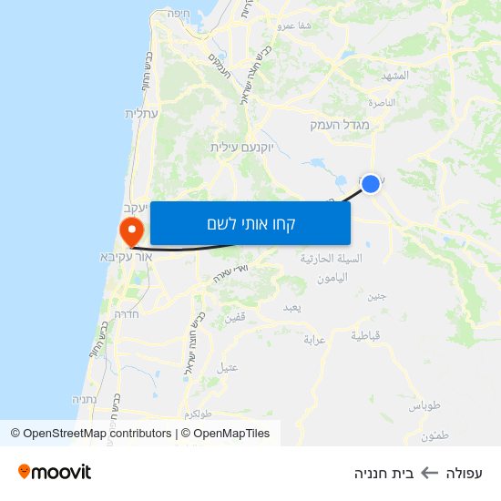 מפת עפולה לבית חנניה