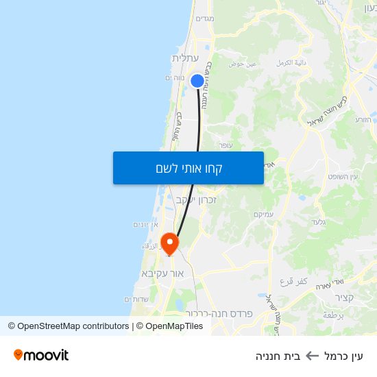מפת עין כרמל לבית חנניה