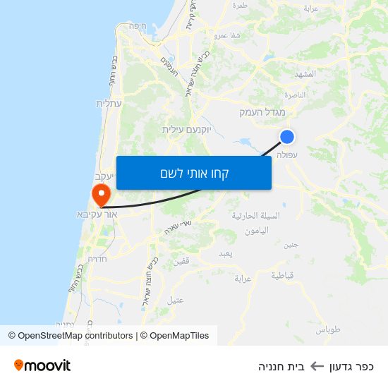 מפת כפר גדעון לבית חנניה