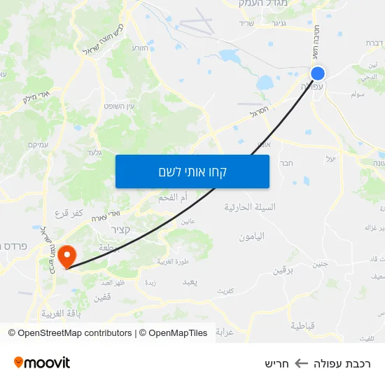 מפת רכבת עפולה לחריש