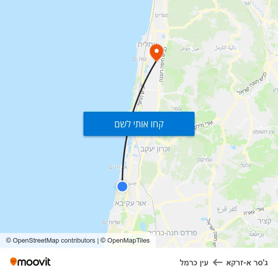 מפת ג'סר א-זרקא לעין כרמל
