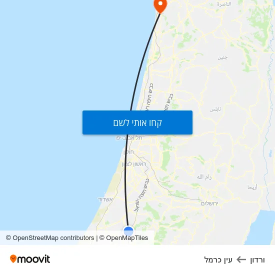 מפת ורדון לעין כרמל