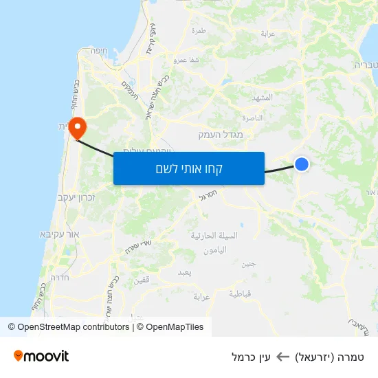 מפת טמרה (יזרעאל) לעין כרמל