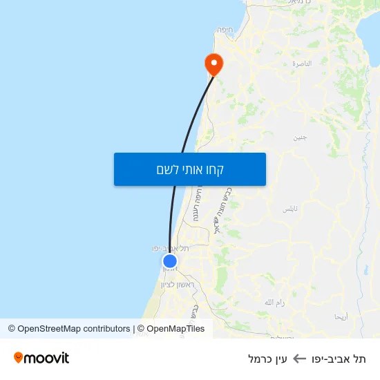 מפת תל אביב-יפו לעין כרמל