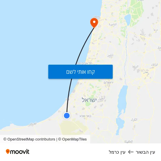 מפת עין הבשור לעין כרמל