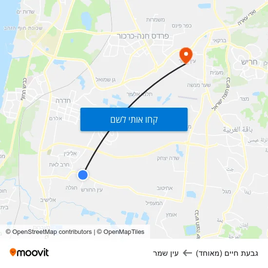 מפת גבעת חיים (מאוחד) לעין שמר