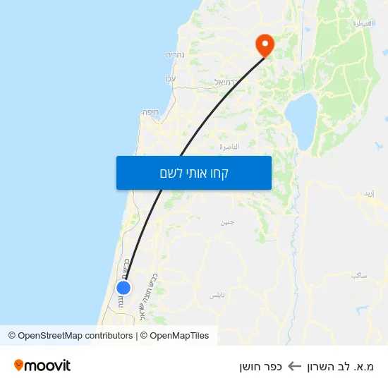 מפת מ.א. לב השרון לכפר חושן