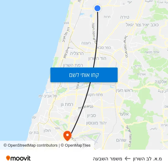 מפת מ.א. לב השרון למשמר השבעה