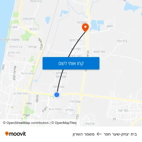 מפת בית יצחק-שער חפר למשמר השרון