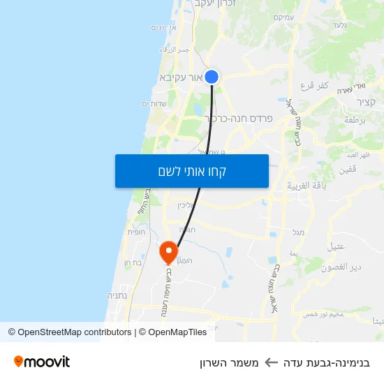 מפת בנימינה-גבעת עדה למשמר השרון