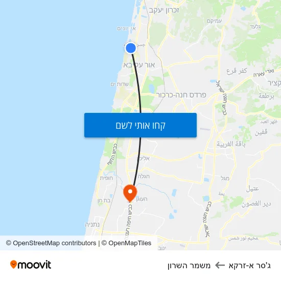 מפת ג'סר א-זרקא למשמר השרון