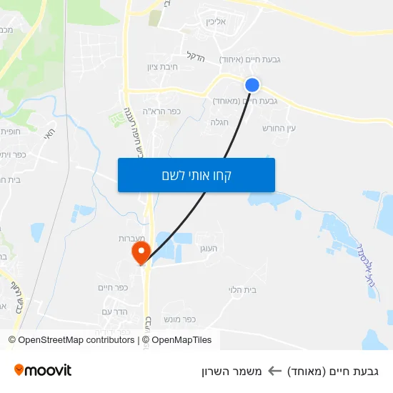 מפת גבעת חיים (מאוחד) למשמר השרון