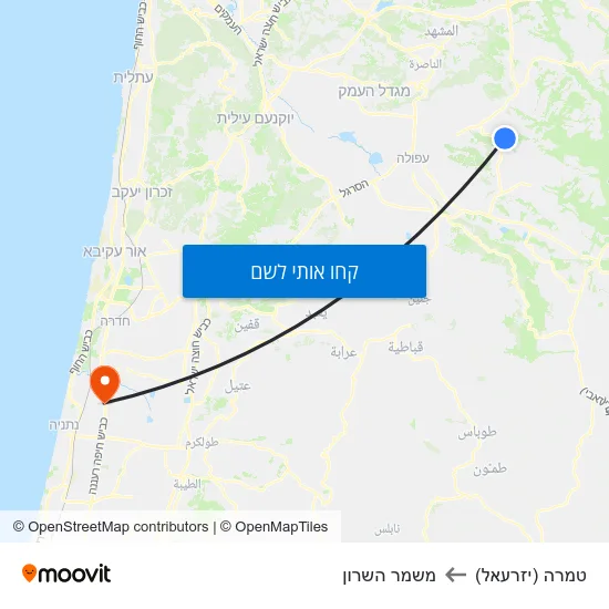 מפת טמרה (יזרעאל) למשמר השרון