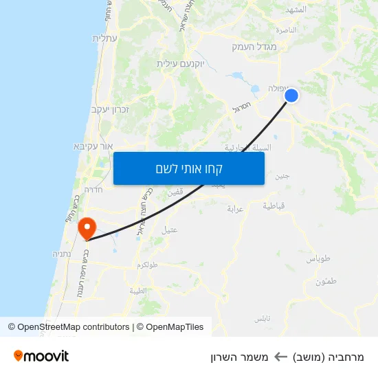 מפת מרחביה (מושב) למשמר השרון