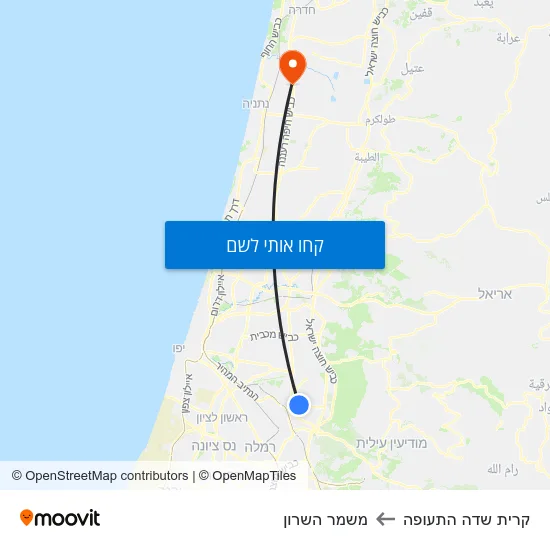 מפת קרית שדה התעופה למשמר השרון