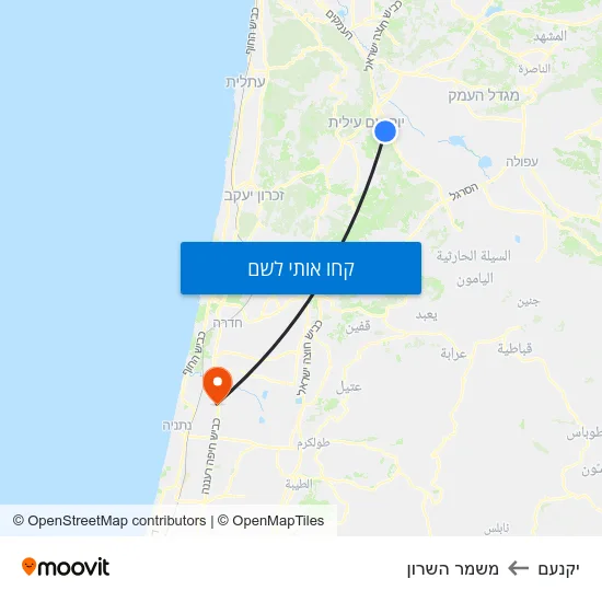 מפת יקנעם למשמר השרון