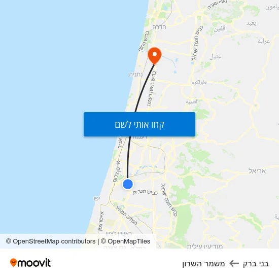 מפת בני ברק למשמר השרון