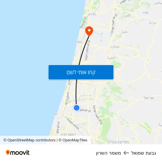 מפת גבעת שמואל למשמר השרון