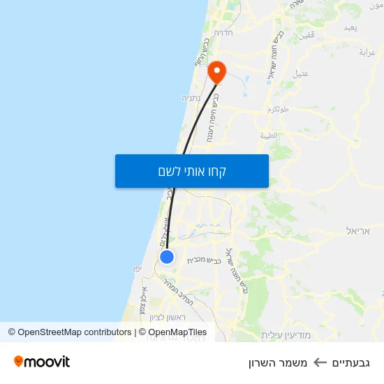 מפת גבעתיים למשמר השרון