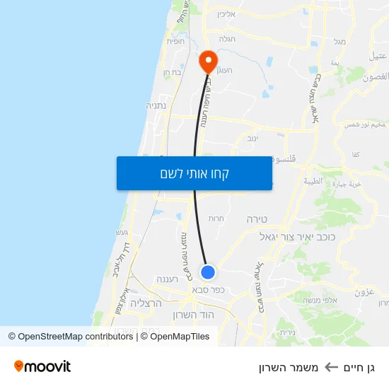 מפת גן חיים למשמר השרון