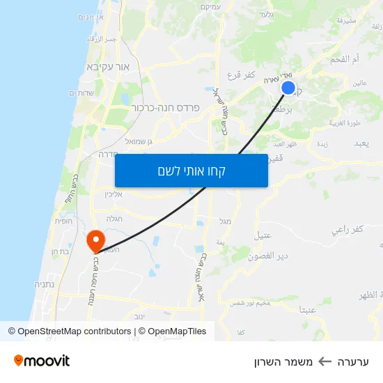 מפת ערערה למשמר השרון