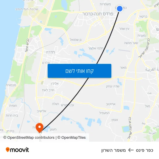 מפת כפר פינס למשמר השרון