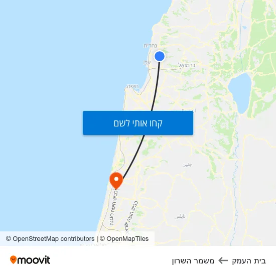 מפת בית העמק למשמר השרון