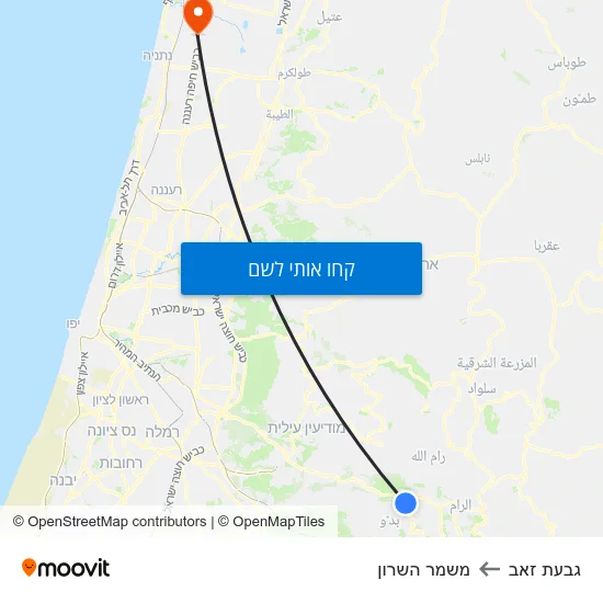 מפת גבעת זאב למשמר השרון