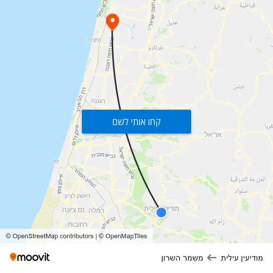 מפת מודיעין עילית למשמר השרון