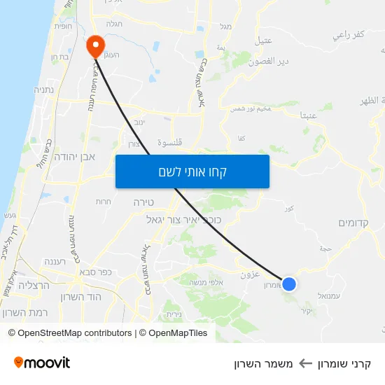 מפת קרני שומרון למשמר השרון