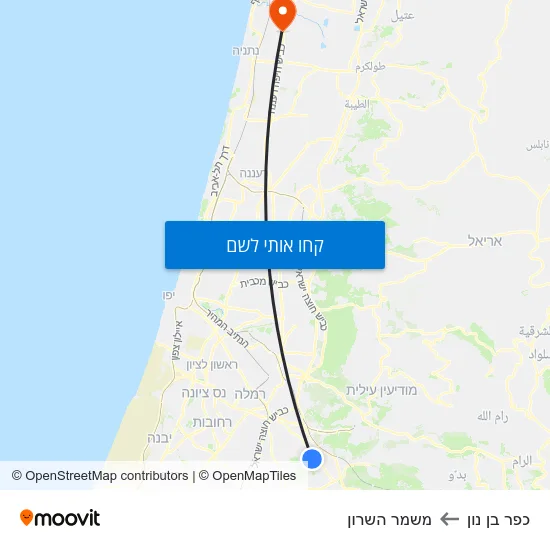 מפת כפר בן נון למשמר השרון