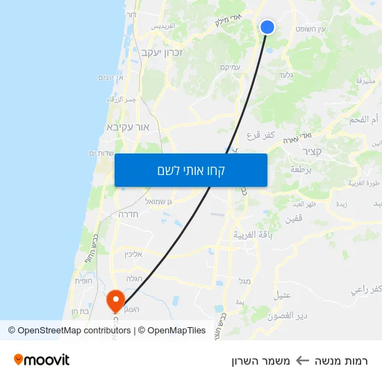 מפת רמות מנשה למשמר השרון