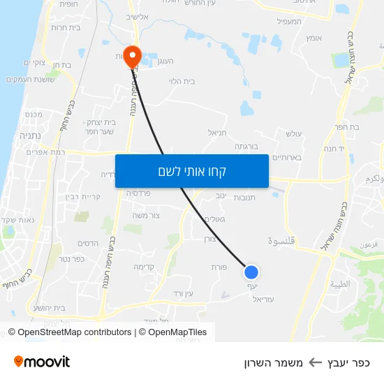 מפת כפר יעבץ למשמר השרון