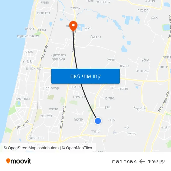 מפת עין שריד למשמר השרון