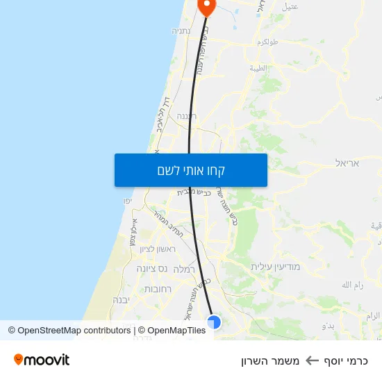 מפת כרמי יוסף למשמר השרון