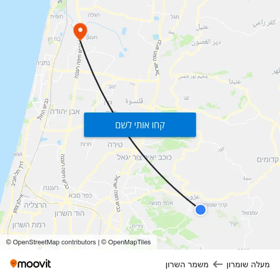 מפת מעלה שומרון למשמר השרון