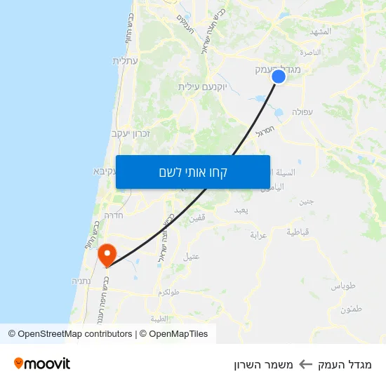 מפת מגדל העמק למשמר השרון