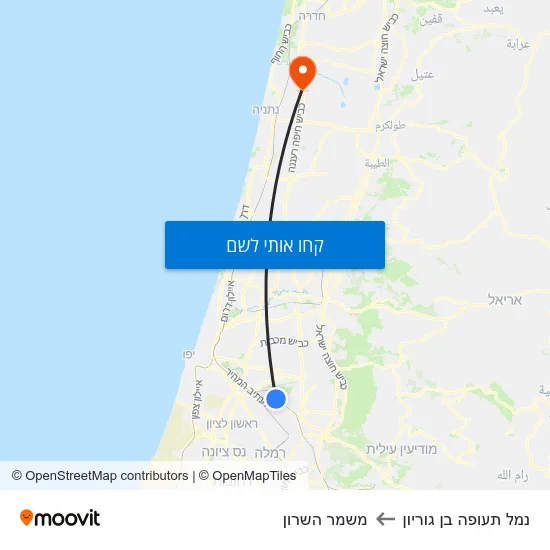 מפת נמל תעופה בן גוריון למשמר השרון