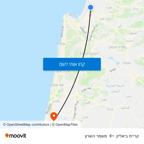 מפת קריית ביאליק למשמר השרון