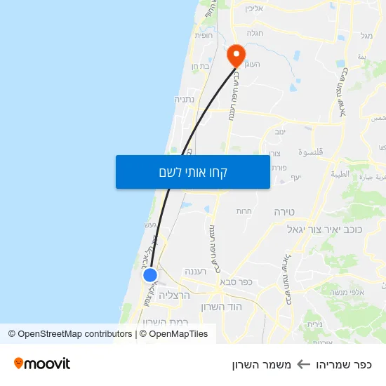 מפת כפר שמריהו למשמר השרון