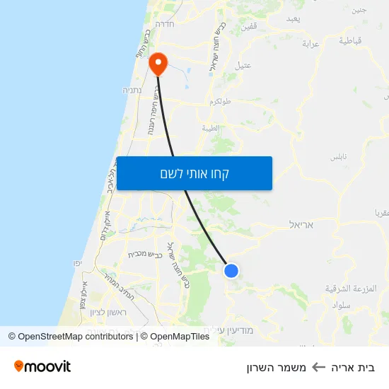 מפת בית אריה למשמר השרון