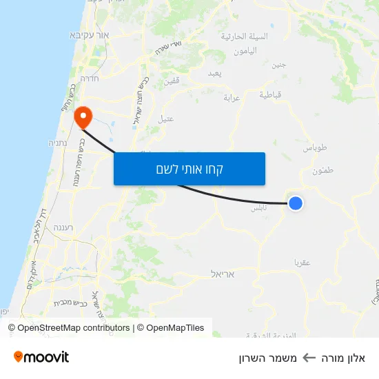 מפת אלון מורה למשמר השרון