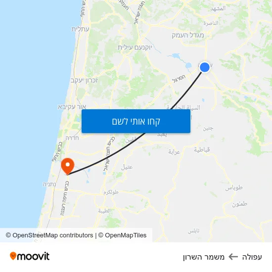 מפת עפולה למשמר השרון