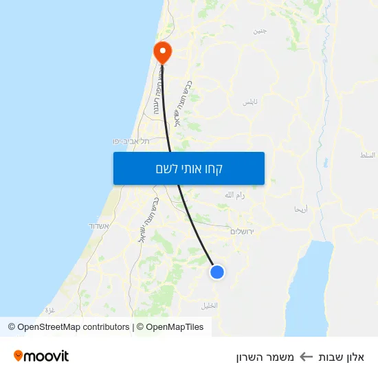 מפת אלון שבות למשמר השרון