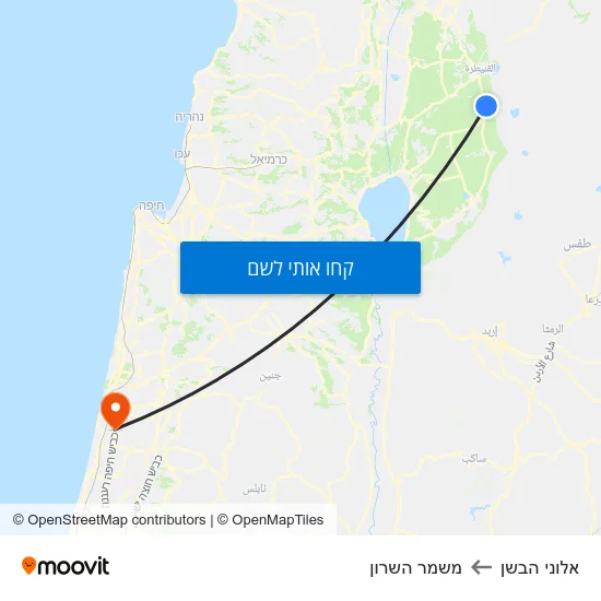 מפת אלוני הבשן למשמר השרון