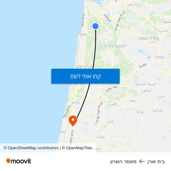 מפת בית אורן למשמר השרון